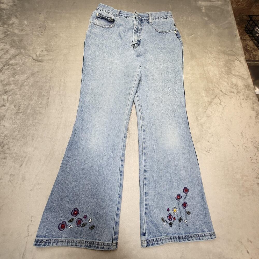 Vintage Arizona Jeans Womens 16 1/2 Blue Flared‎ Embroidered Floral Y2K Denim